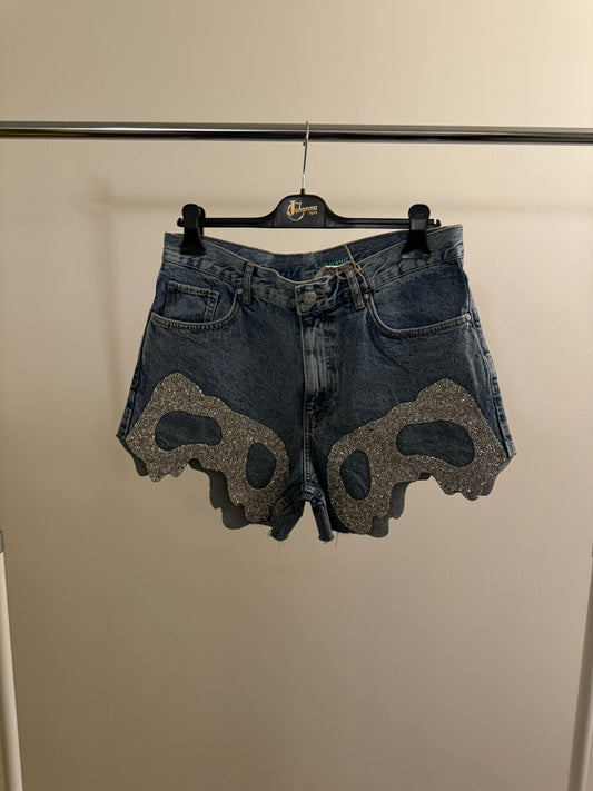 Embroidered denim short